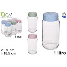 Bote de cristal 1000 ml tapa rattan colores pastel