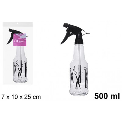 BOTELLA DE PLASTICO CON PULVERIZADOR NEGRO PELUQUERO 500 ML