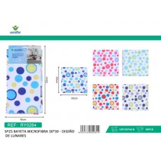BAYETA 5 PIEZAS MICROFIBRA 30 X 30 DISEÑO LUNARES